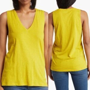 MADEWELL Basic Yellow V-Neck 100% Cotton Burnout Sleeveless Tank Top Size XS